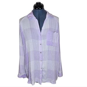Jane + Delancey Oversized Rayon Gauze Purple Plaid Button Down Small